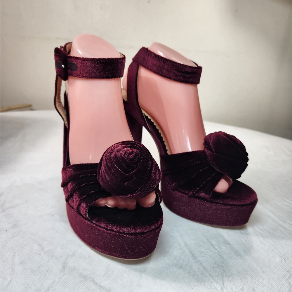 Nicola Bathie Burgundy Velvet Platform Heels